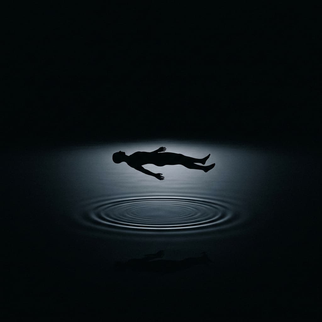 Flying over a calm, moonlit ocean