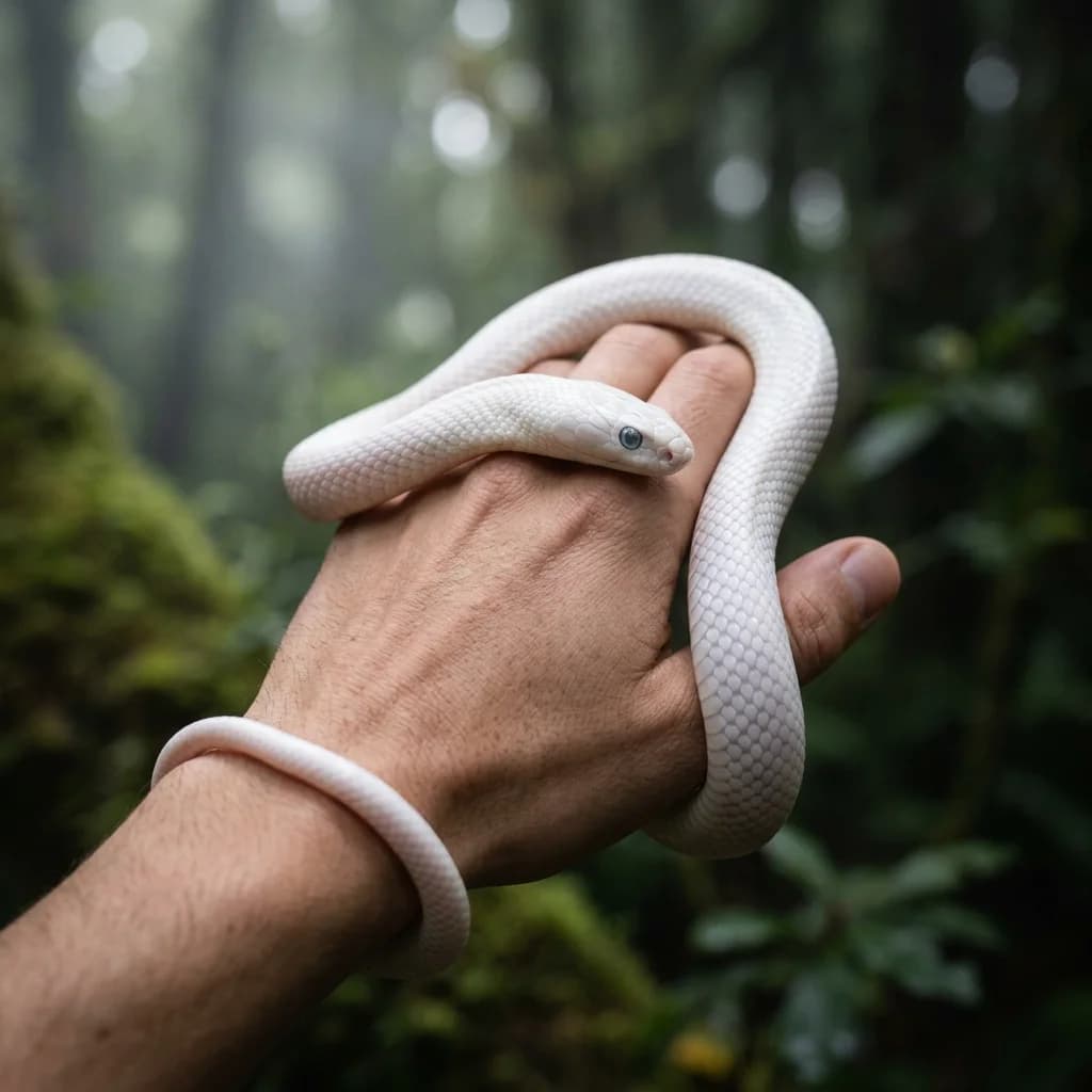 White snake biting your hand